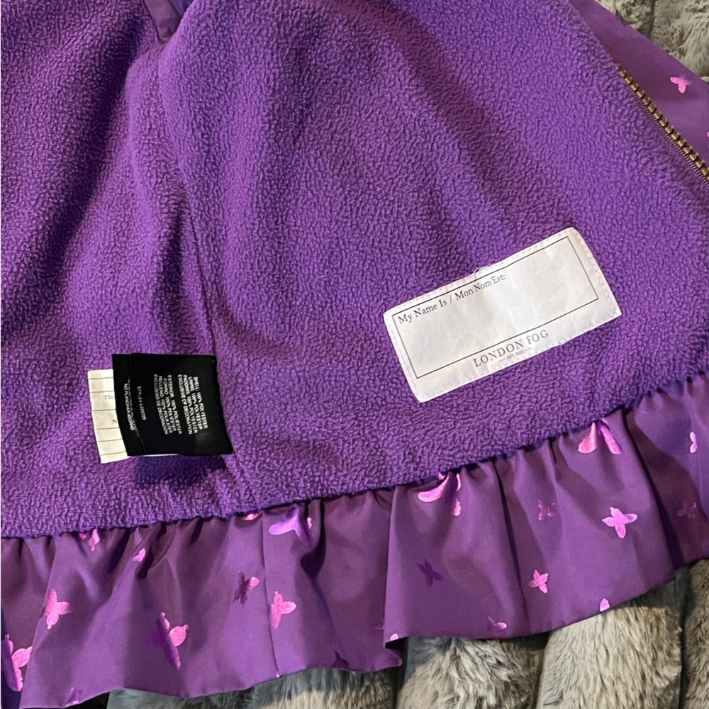 London Fog Girls Purple Pink Butterfly Hooded Jacket Coat Fleece Lining Size 4T - Picture 7 of 7